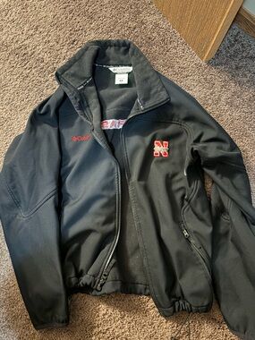 Columbia Black Men’s Softshell Jacket with Red Nebraska N Logo